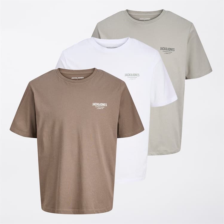 JACK & JONES Herenshirt Jeff Orion Driepack Falcon/Geistgrijs/Wit