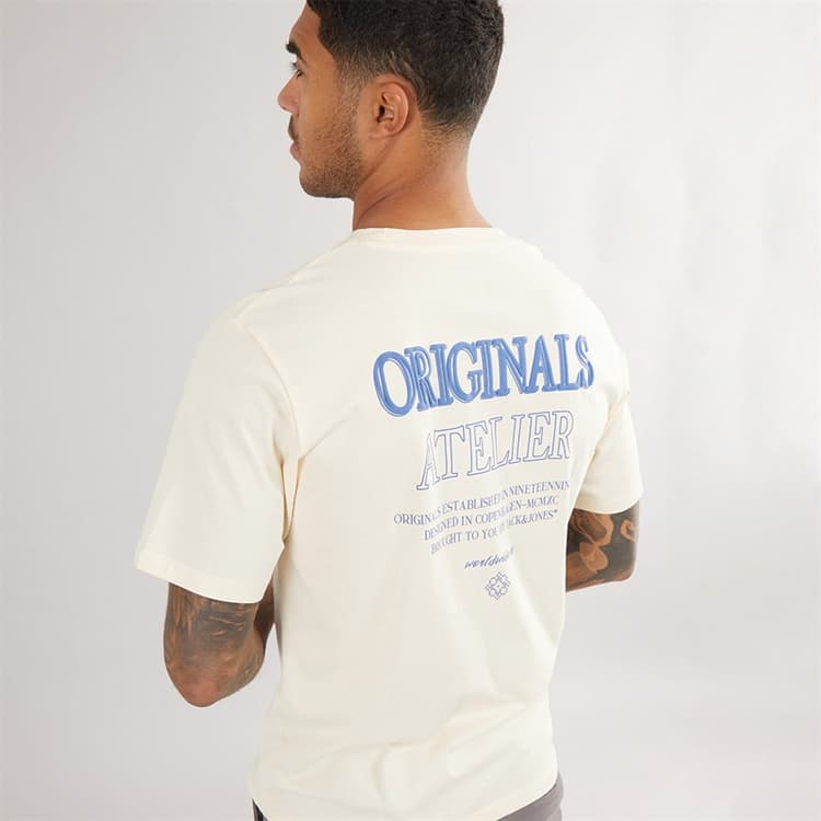 JACK & JONES Heren Santorini Back T-shirts Ecru