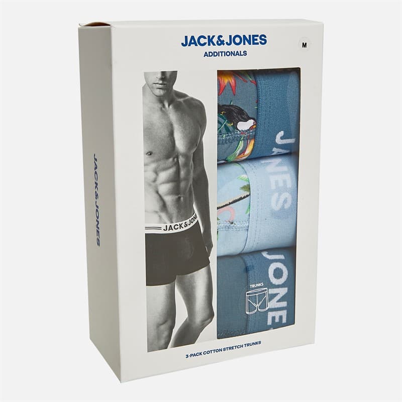 JACK & JONES Heren Bloemen Vogel Drie Pak Boxershorts Chambray Blue/Oceanview/Oceanview - Afbeelding 2