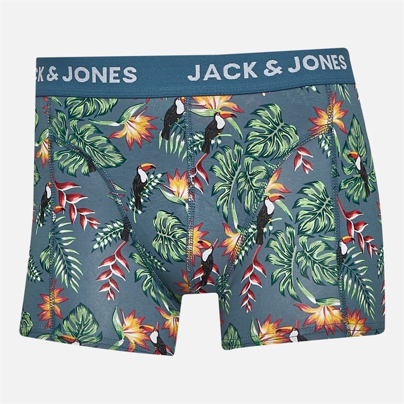 JACK & JONES Heren Bloemen Vogel Drie Pak Boxershorts Chambray Blue/Oceanview/Oceanview - Afbeelding 3