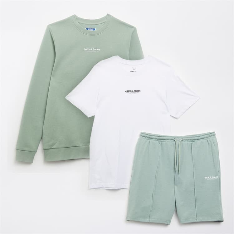 JACK & JONES Jongens Vesterbr Sweatshirt T-shirt en Shorts Co-ord Set IJsberg Groen