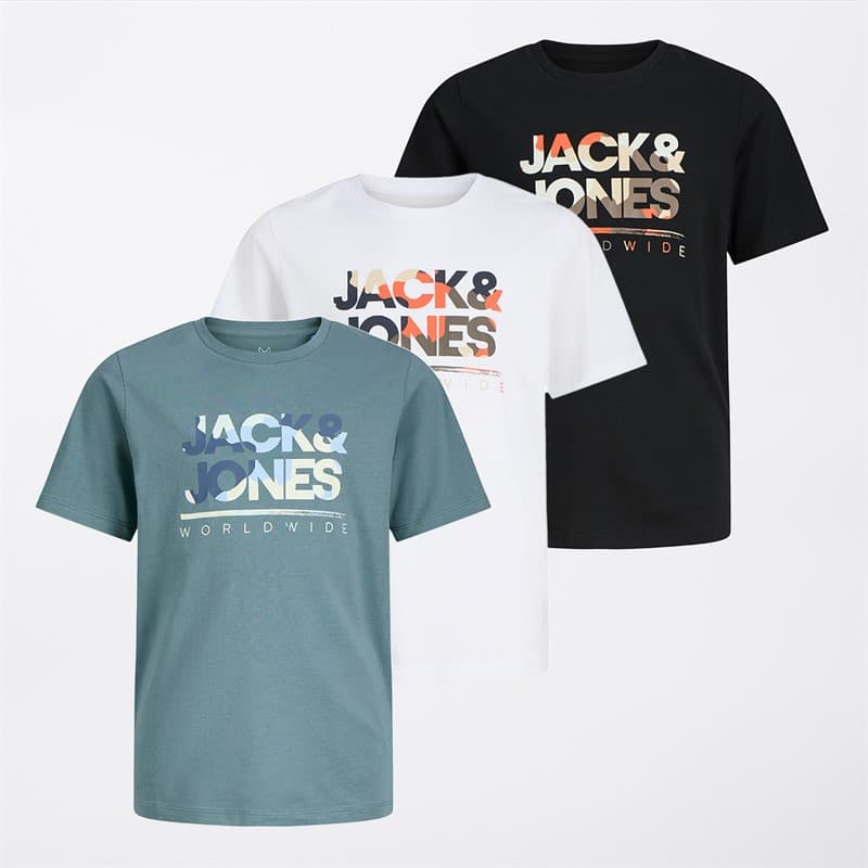 JACK & JONES Jongens Drie Pack Luke T-Shirts Zwart - Afbeelding 1