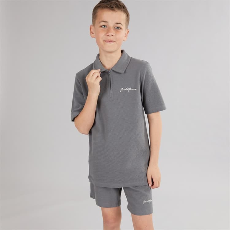 JACK & JONES Jongens Basis Rits Polo En Shorts Co Ord Set Castlerock