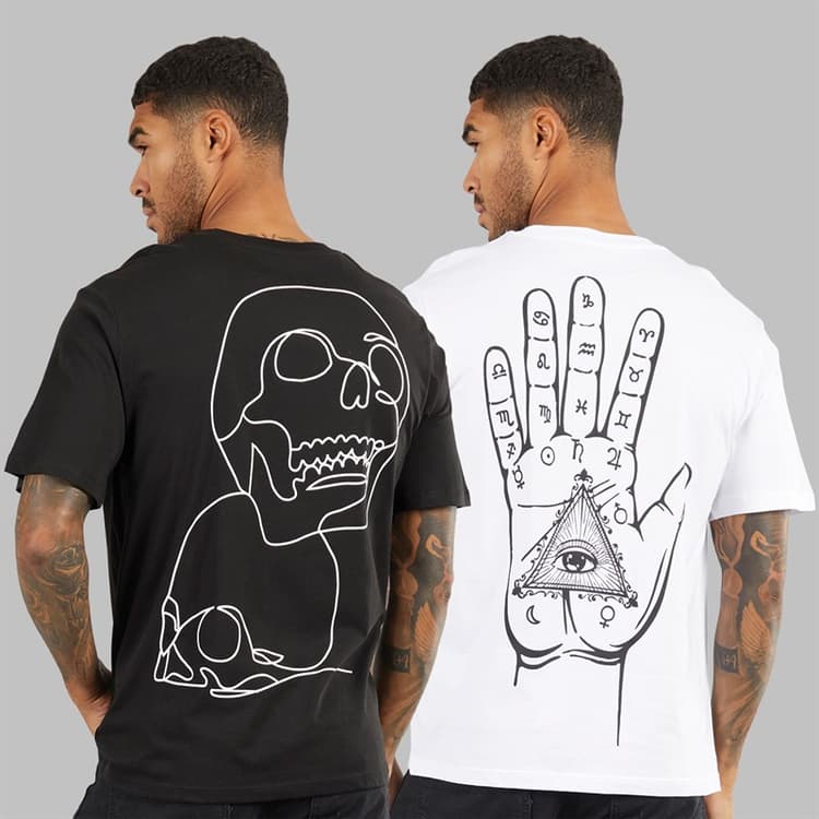 JACK & JONES Heren Relaxte Pasvorm Rugprint Twee Pak T-shirts Zwart / Wit