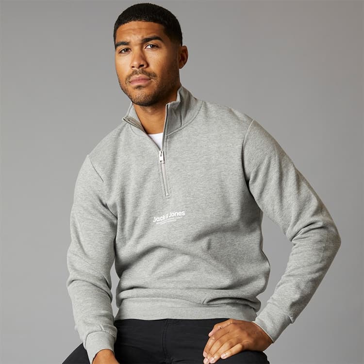 JACK & JONES Heren Vesterbro 1/4 Rits Sweatshirt Licht Grijs Melange/Zwart