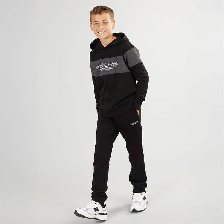 JACK & JONES Jongens Lakewood Hoodie En Joggingbroek Trainingspak Zwart/Donkergrijs Marl Paneel