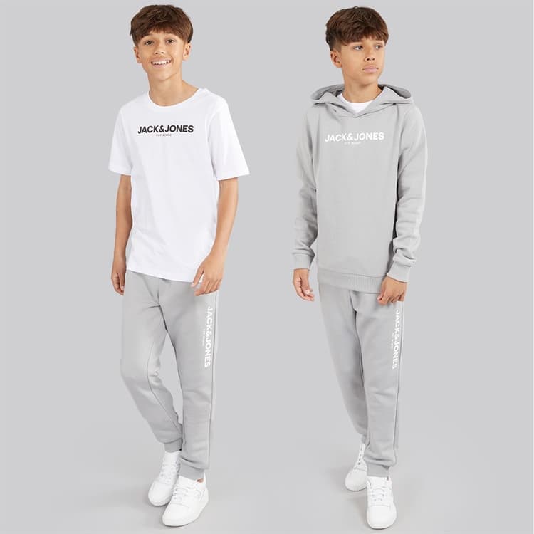 JACK & JONES Jongens Rarry Driedelig Trainingspak En T-shirt Set Alloy / Wit