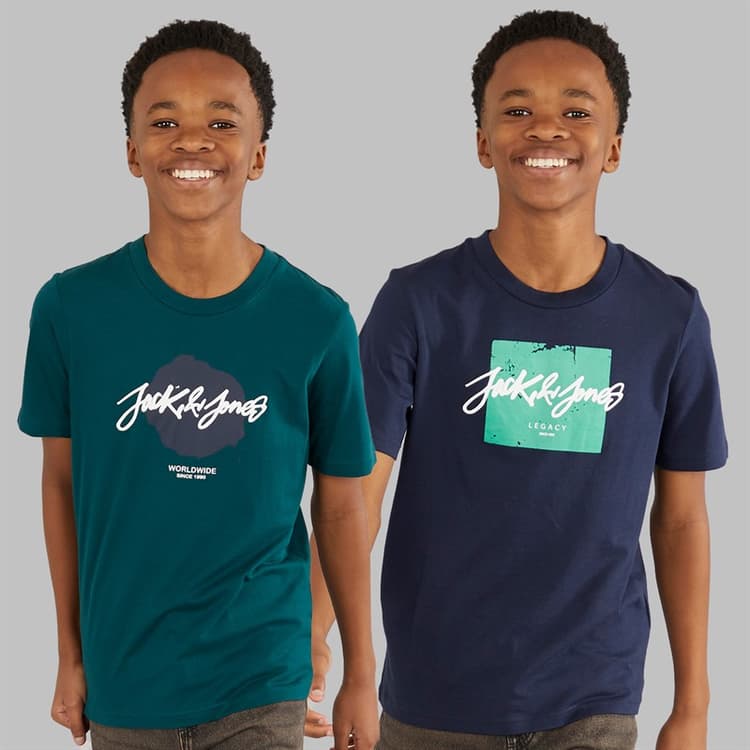 JACK & JONES Jongens Tiley Ronde Hals Set van 2 T-Shirts Deep Teal / Navy Blazer