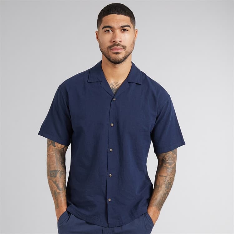 JACK & JONES Heren Zomer Resort Kort Ruit Shirt Navy Blazer