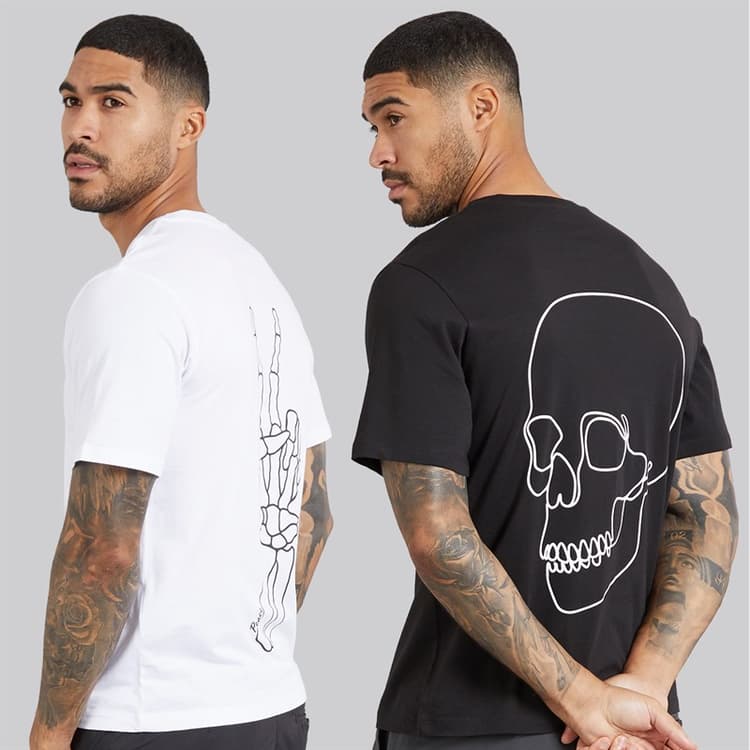 JACK & JONES Heren Egon Print Set van 2 T Shirts Zwart/Wit