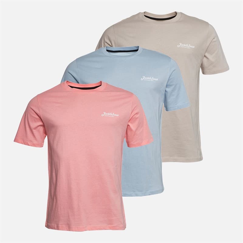 JACK & JONES Heren Beau Drie Pack T-shirts Quartz Pink/Cashmere Blue/Moonbeam - Afbeelding 1