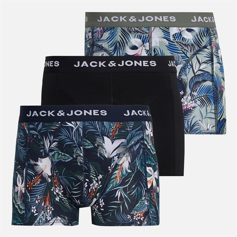 JACK & JONES Heren Brady Flower Drie Pack Onderbroeken Sky Captain/Iceberg Green/Zwart - Afbeelding 1