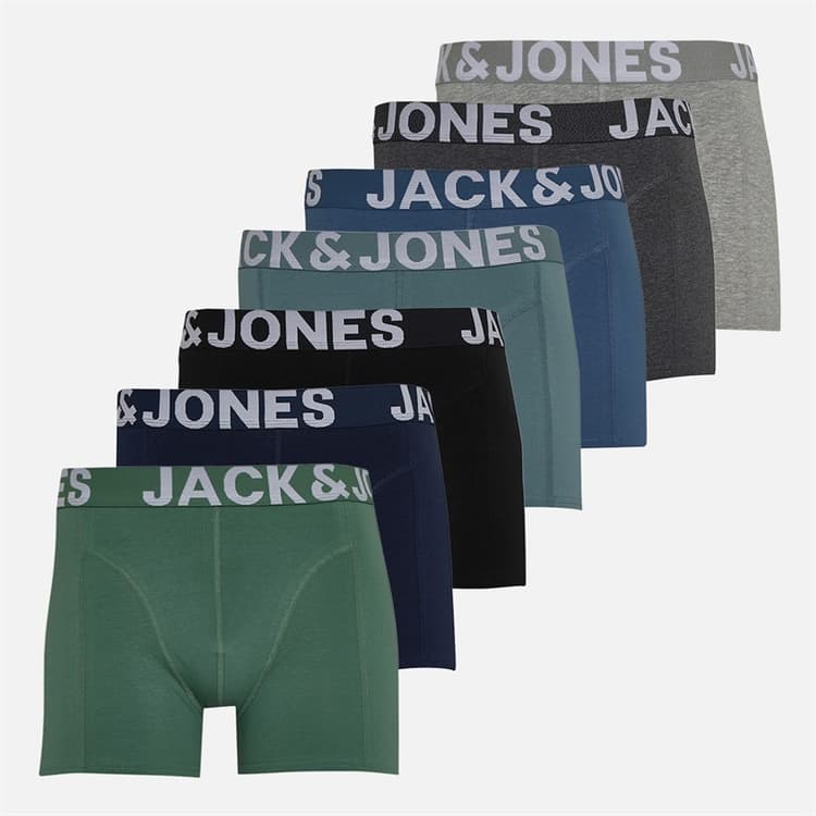 JACK & JONES Heren Levi Effen Set van 7 Boxer Trunks Light Grey Melange/Dgm/Stormy Sea/Bering Sea/Navy Blazer/Dark Ivy/Zwart