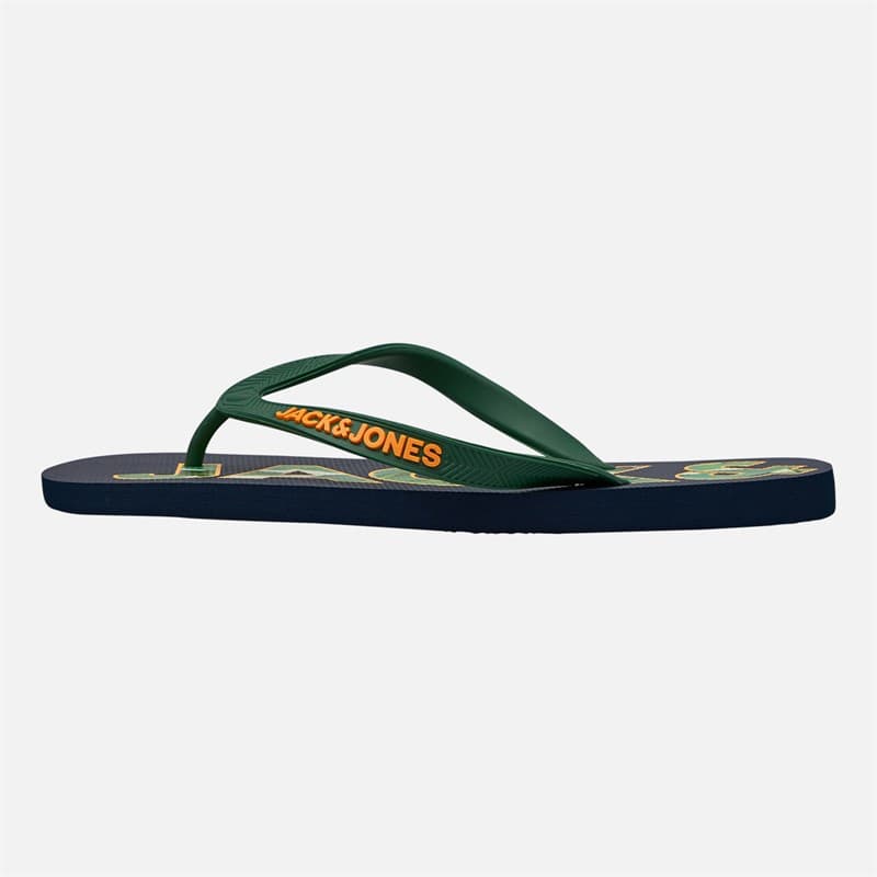 JACK & JONES Heren palmprint logo slippers Navy Blazer/Verdant Green - Afbeelding 2