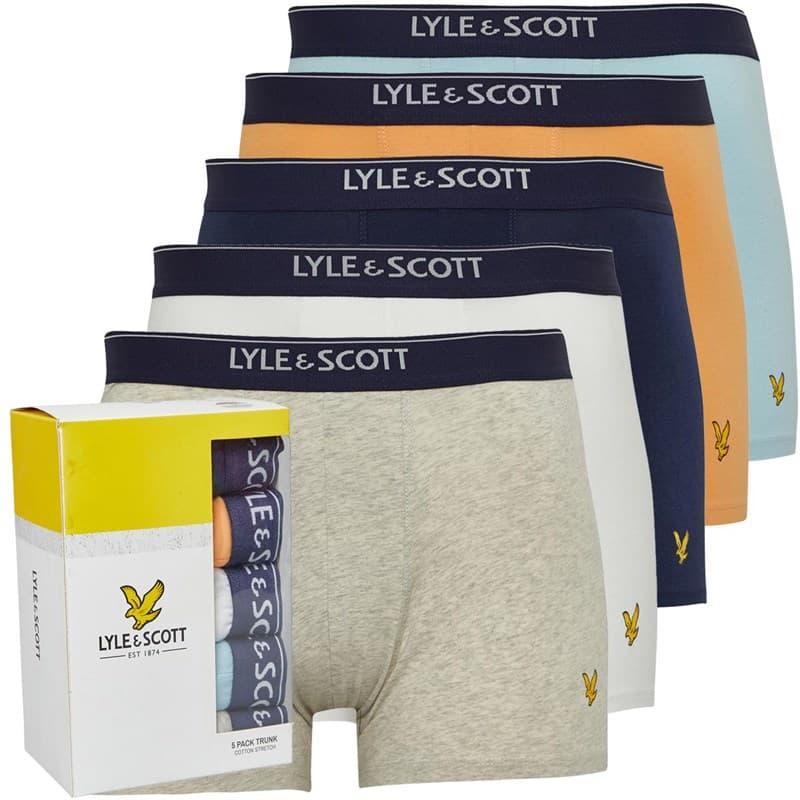 Lyle And Scott Vintage Heren Jackson Vijf Pack Boxer Broekjes Wit/Cool Blauw/Lichtgrijs Marl Peacoat/Pumpkin/Bright White/Cool Blue/Light Grey Marl - Afbeelding 1