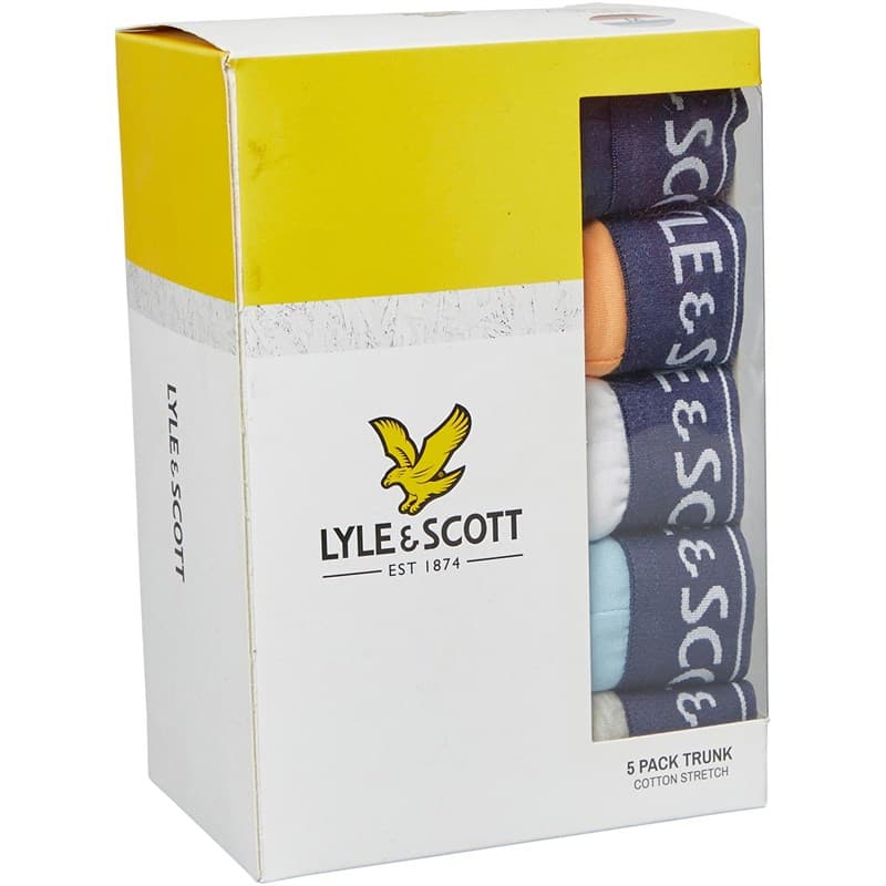 Lyle And Scott Vintage Heren Jackson Vijf Pack Boxer Broekjes Wit/Cool Blauw/Lichtgrijs Marl Peacoat/Pumpkin/Bright White/Cool Blue/Light Grey Marl - Afbeelding 2