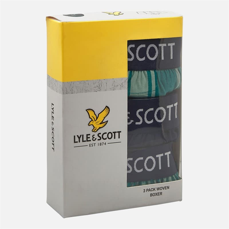 Lyle And Scott Vintage Heren Lenny Drie Pack Boxers Cadmium Groen/Jade Streep/Peacoat/Cadmium Groen Gingham Cadmium Green & Jade Stripe/Peacoat/Cadmium Green Gingham - Afbeelding 2