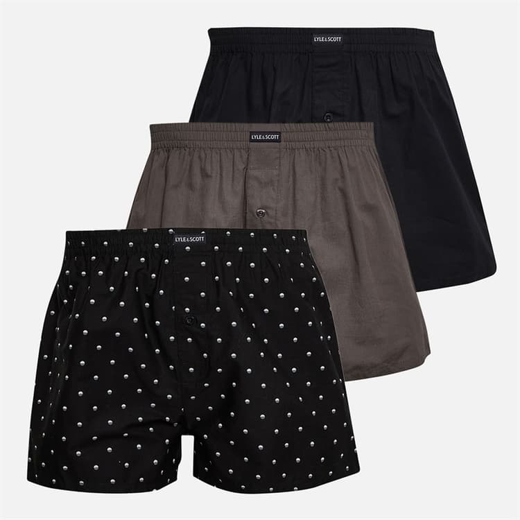 Lyle And Scott Vintage Heren Melrose Drie Pak Boxers Aop/Granite Gray/Zwart