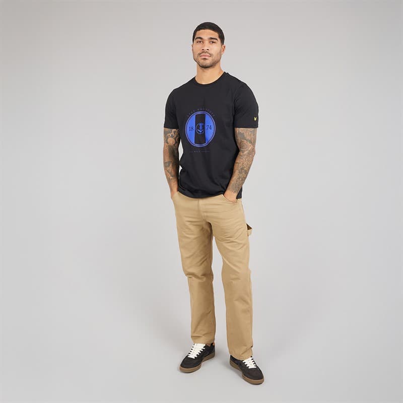 Lyle And Scott Vintage Heren Sporty Distel Grafisch T-shirt X779 Jet Black/Now Blue - Afbeelding 4