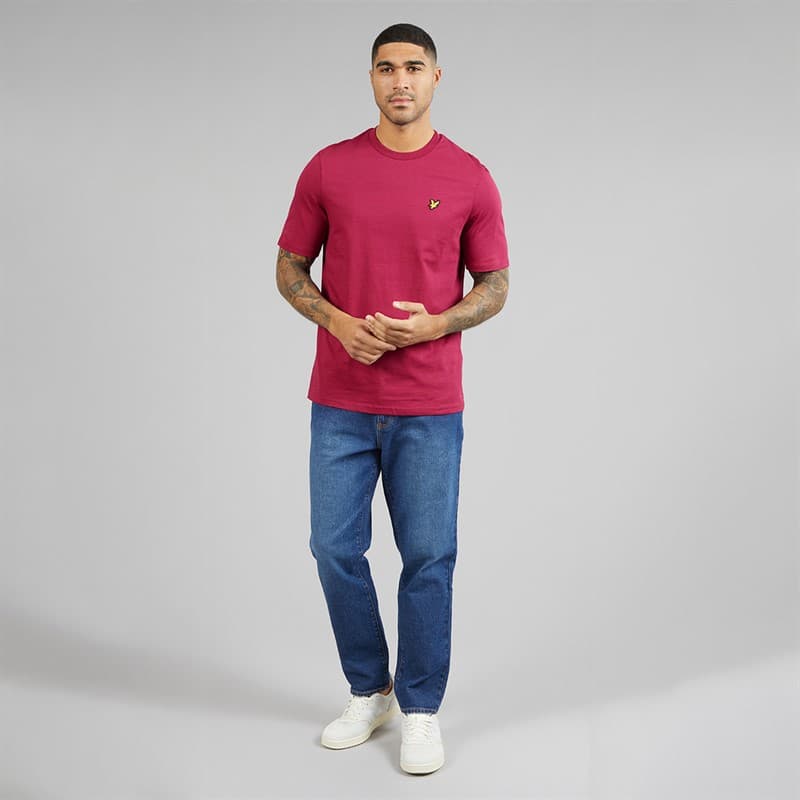 Lyle And Scott Vintage Heren Middengewicht Katoenen T-shirt Rich Burgundy - Afbeelding 4