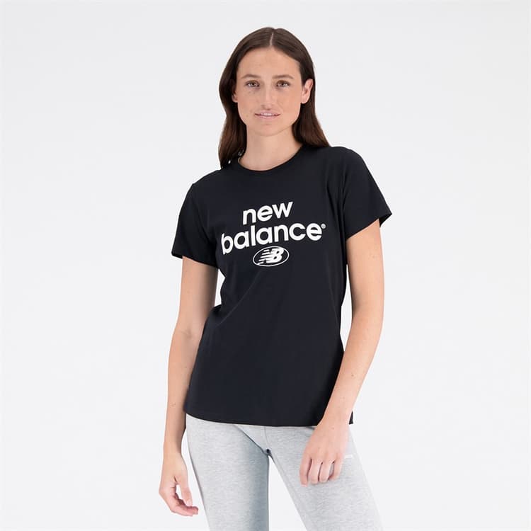 New Balance Dames Essentials Logo T Shirt Zwart
