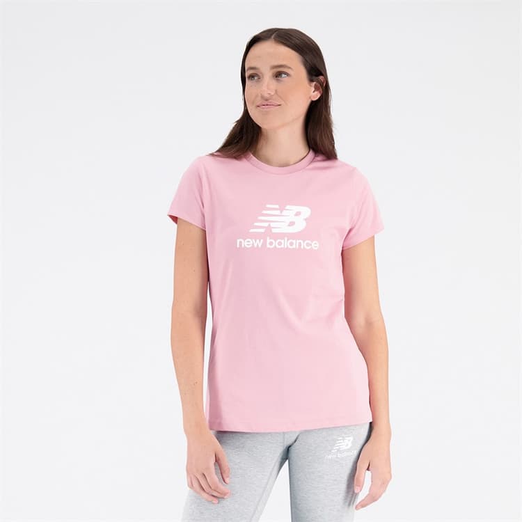 New Balance Dames Essentials Gestapeld Logo T-Shirt Hazy Rose
