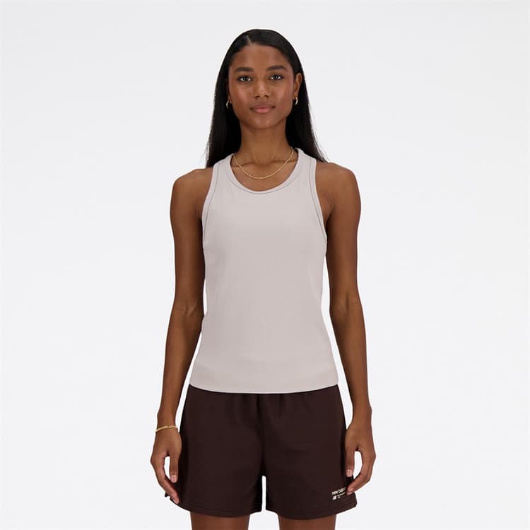 New Balance Dames Linear Heritage Ribgebreide Racer Tank Moonrock