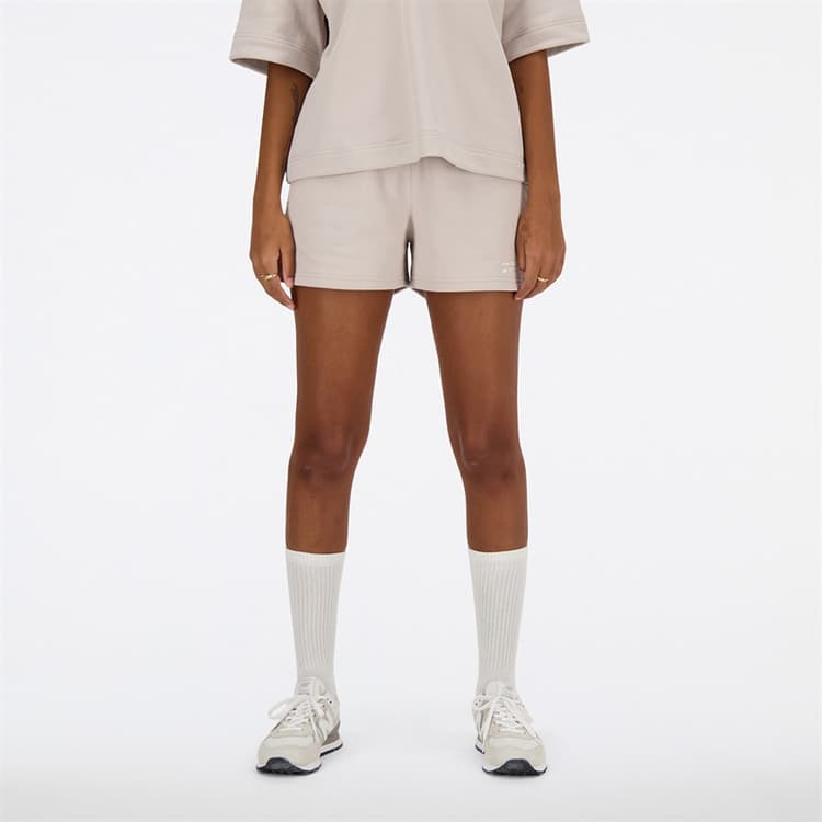 New Balance Dames Linear Heritage French Terry Shorts Moonrock