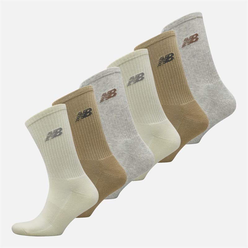 New Balance Elke Dag Six Pack Crew Sokken Grijs/Bruin/Beige - Afbeelding 1