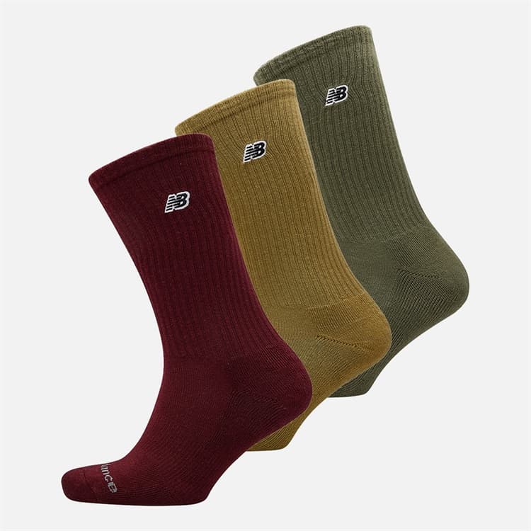 New Balance Zwarte Patch Logo Drie Pack Crew Sokken Bruin/Rood