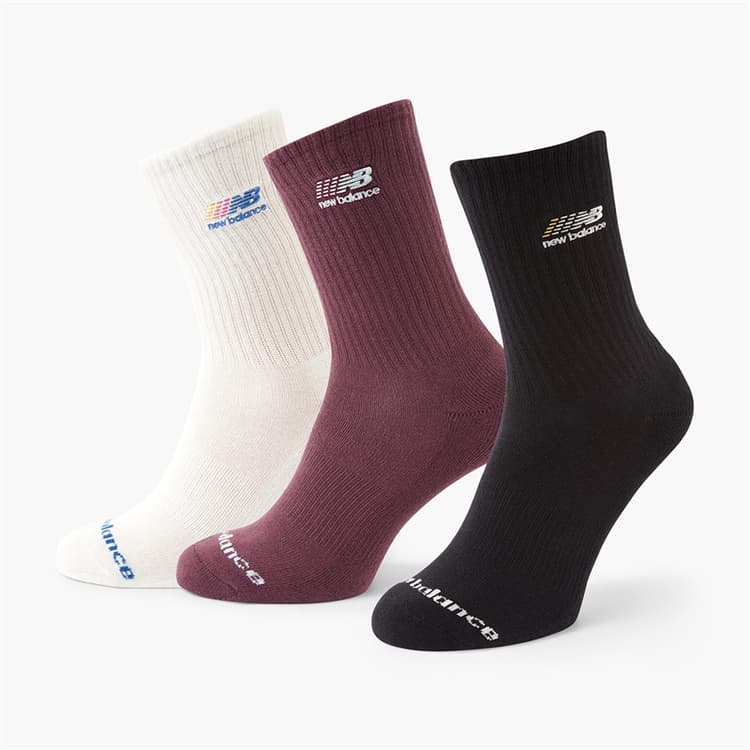 New Balance Borduurlogo Drie Pack Crew Sokken Wit/Zwart/Burgundy