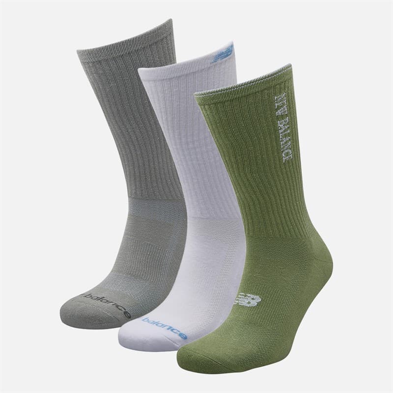 New Balance Multi Logo Drie Pack Crew Sokken Wit/Grijs/Groen - Afbeelding 2