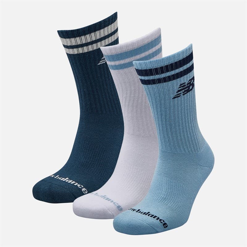 New Balance Elke Dag Streep Drie Pack Crew Sokken Wit/Blauw - Afbeelding 2