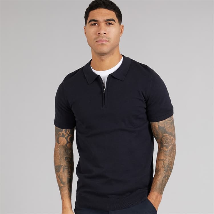 French Connection Heren S/S Katoenen Ritssluiting Breipolo Marine