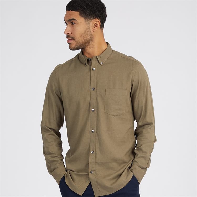 French Connection Heren Linen Overhemden met lange mouwen Khaki
