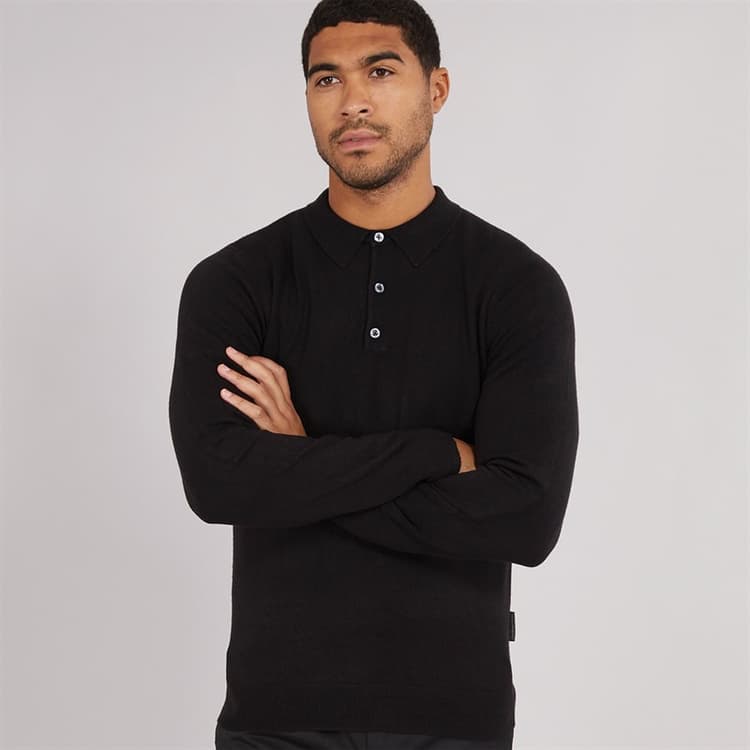 French Connection Heren Cash L/S Polo Shirt Zwart