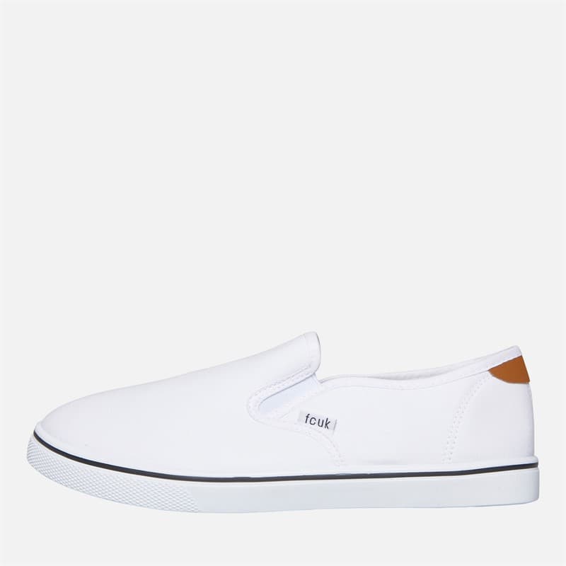 French Connection Heren FCUK Deck Instappers Canvas Sneakers Wit/Tan At Heel - Afbeelding 1