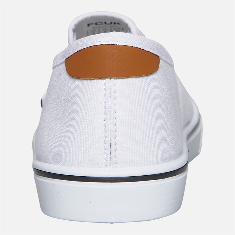 French Connection Heren FCUK Deck Instappers Canvas Sneakers Wit/Tan At Heel - Afbeelding 3