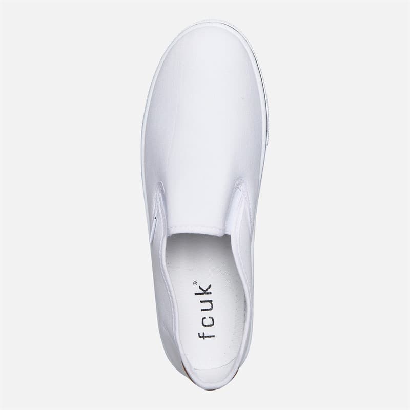 French Connection Heren FCUK Deck Instappers Canvas Sneakers Wit/Tan At Heel - Afbeelding 4