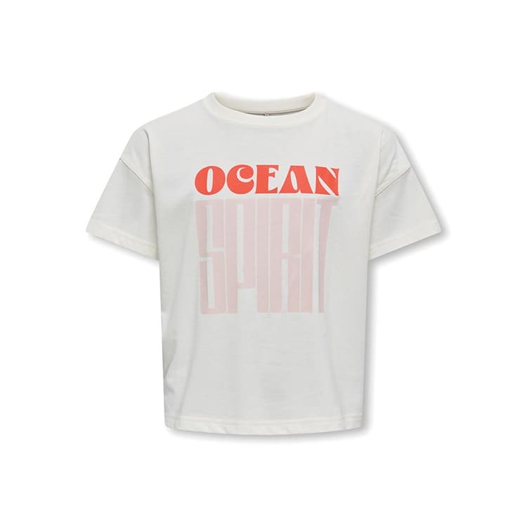 Only Meisjes Abelone Word Top Box T-Shirt Cloud Dancer Spirit