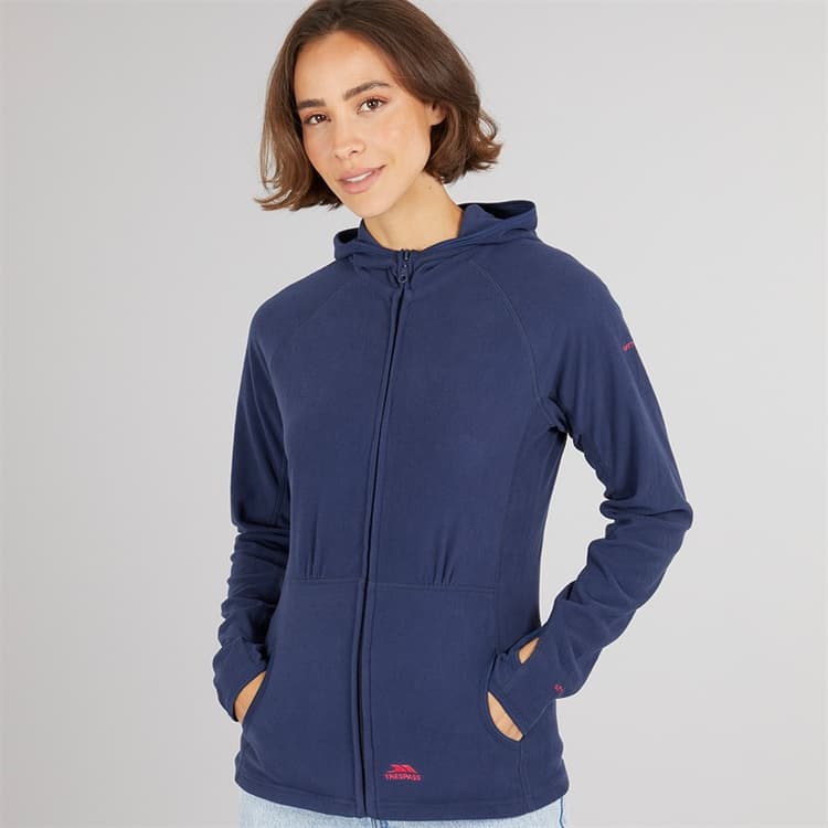 Trespass Dames Marathon Volledige Rits Fleece Jas Met Capuchon Marineblauw/Roze