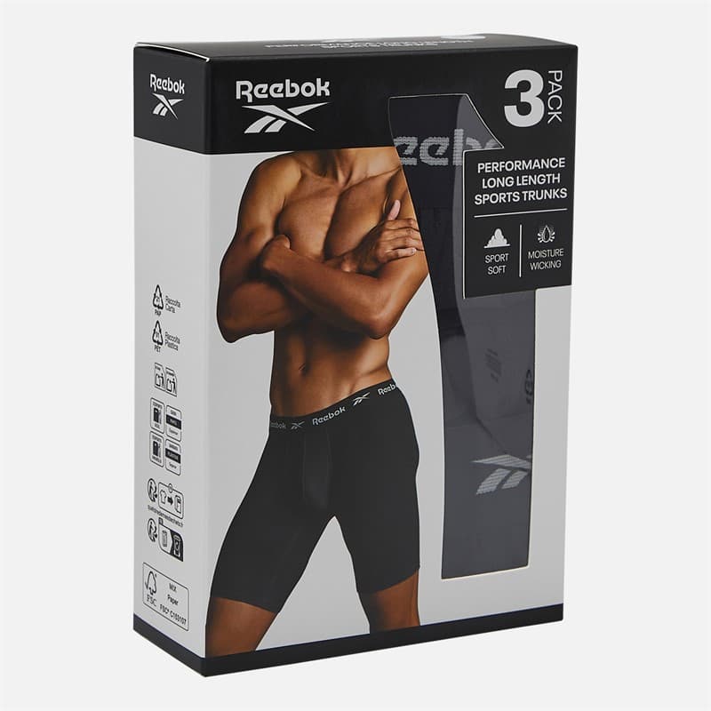 Reebok Heren Hogan Performance Lange Boxershorts Driepack Zwart - Afbeelding 2