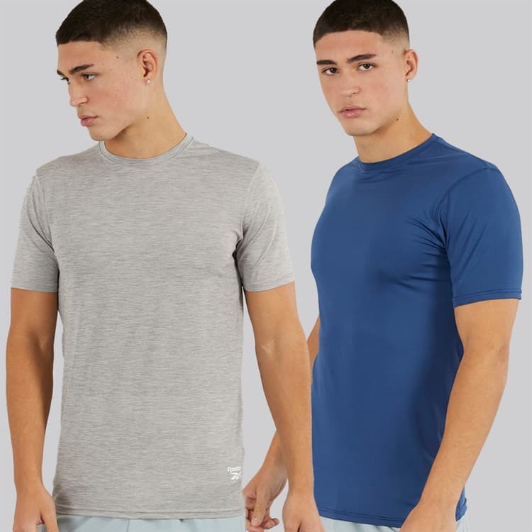 Reebok Heren Craig Performance Set van 2 T-shirts Batik Blauw/Grijs Marl