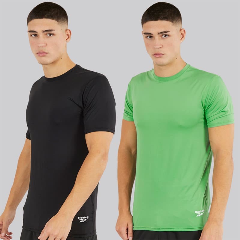 Reebok Heren Clyde Performance Set van 2 T-shirts Zwart/Upgrade Groen - Afbeelding 1