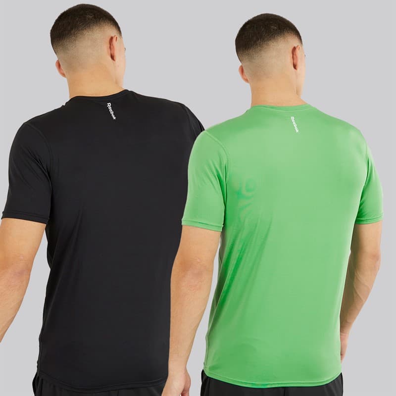 Reebok Heren Clyde Performance Set van 2 T-shirts Zwart/Upgrade Groen - Afbeelding 2