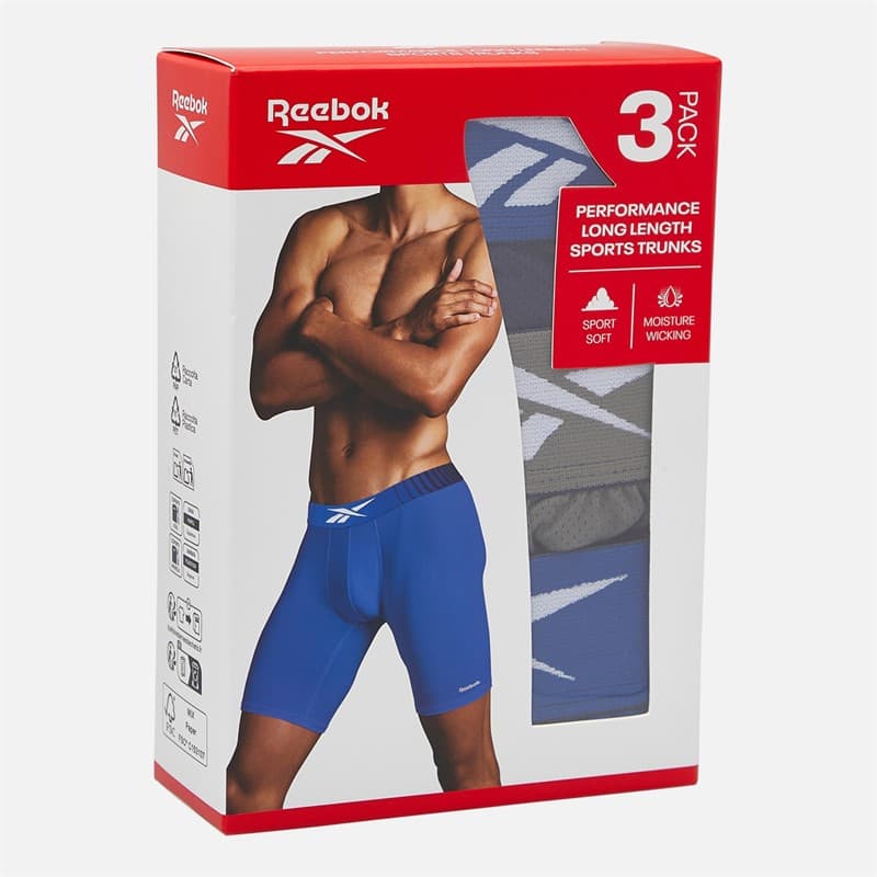 Reebok Heren Waite Performance Drie Pack Lange Boxershorts Vector Navy/Still Grey/Vector Blue - Afbeelding 2