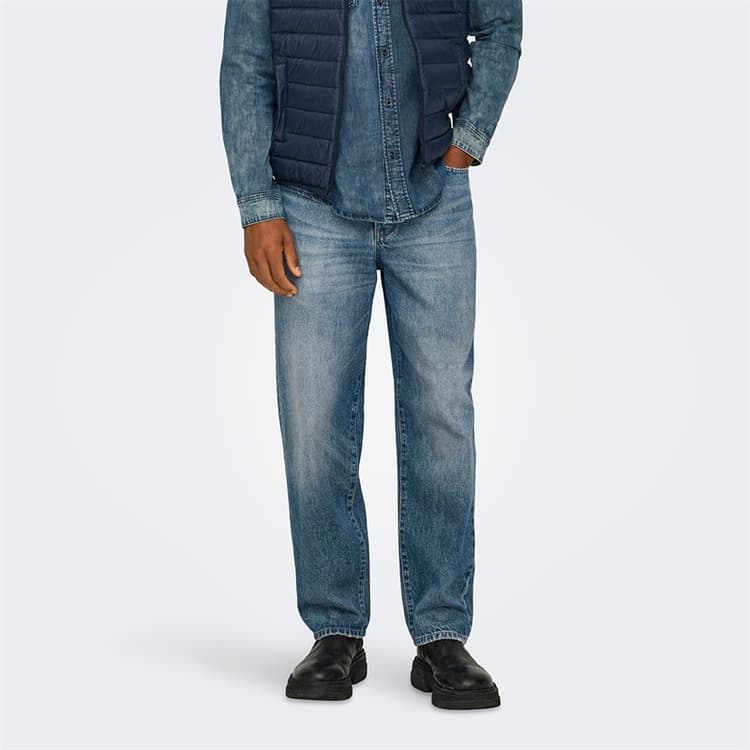 ONLY & SONS Heren Edge Rechte Jeans Medium Blue Denim