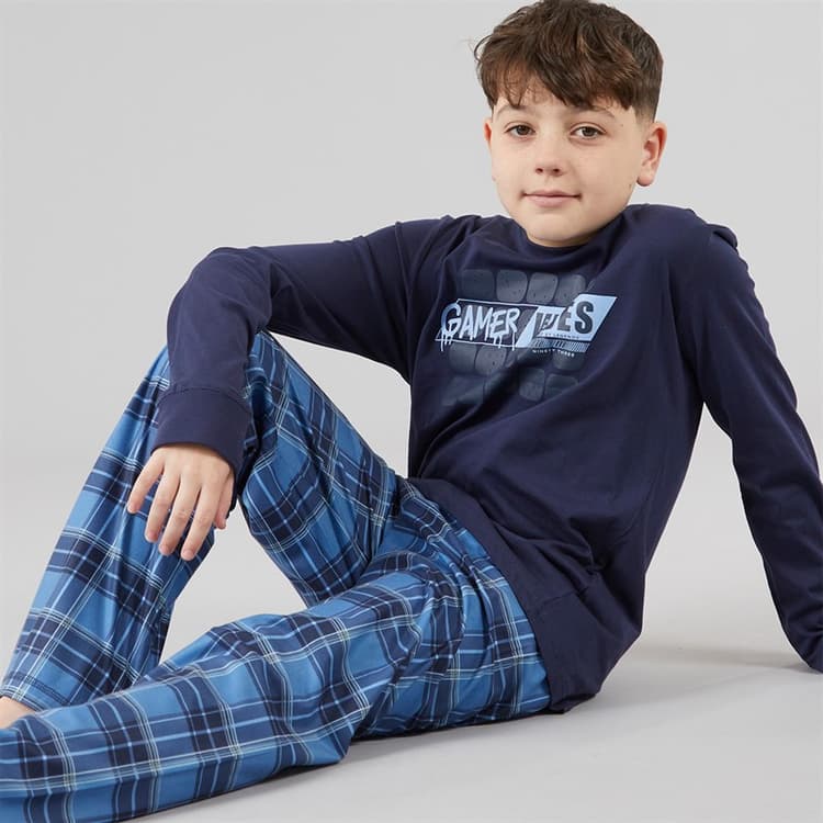 Threadboys Jongens Atmore Nachtkleding Set Navy/Blue Check