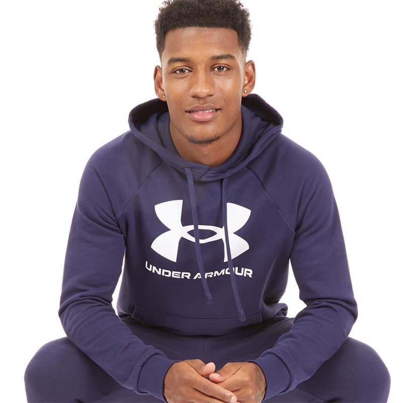 Under Armour Herren UA Rival Fleece Logo Hoodie Mitternachtsblau/wit - Afbeelding 1
