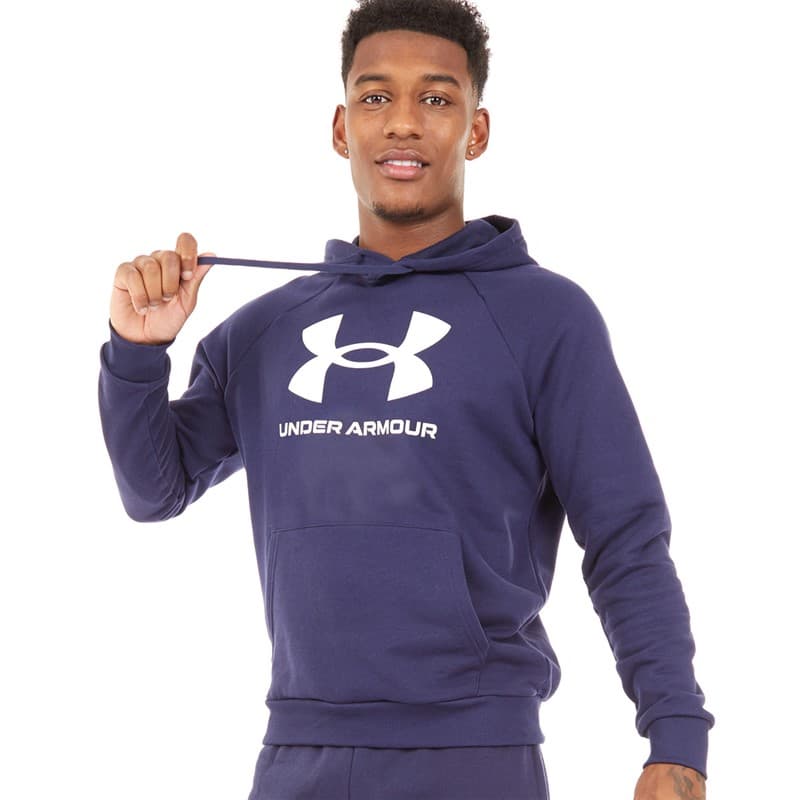Under Armour Herren UA Rival Fleece Logo Hoodie Mitternachtsblau/wit - Afbeelding 3